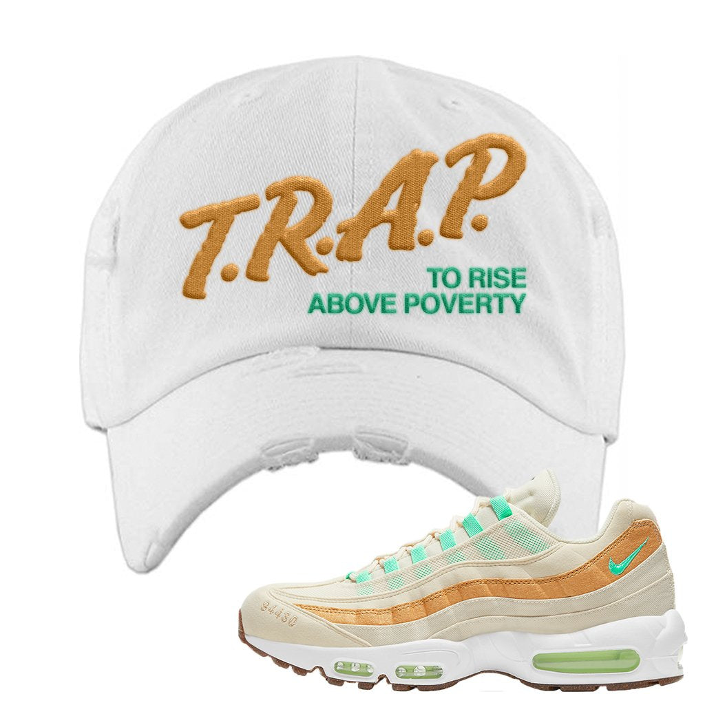 Happy Pineapple 95s Distressed Dad Hat | Trap To Rise Above Poverty, White