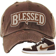 Brown Fleece Mid 1s Distressed Dad Hat | Blessed Arch, Brown