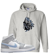 Air Jordan 1 Mid Grey Ice Blue Hoodie | Indian Chief, Ash