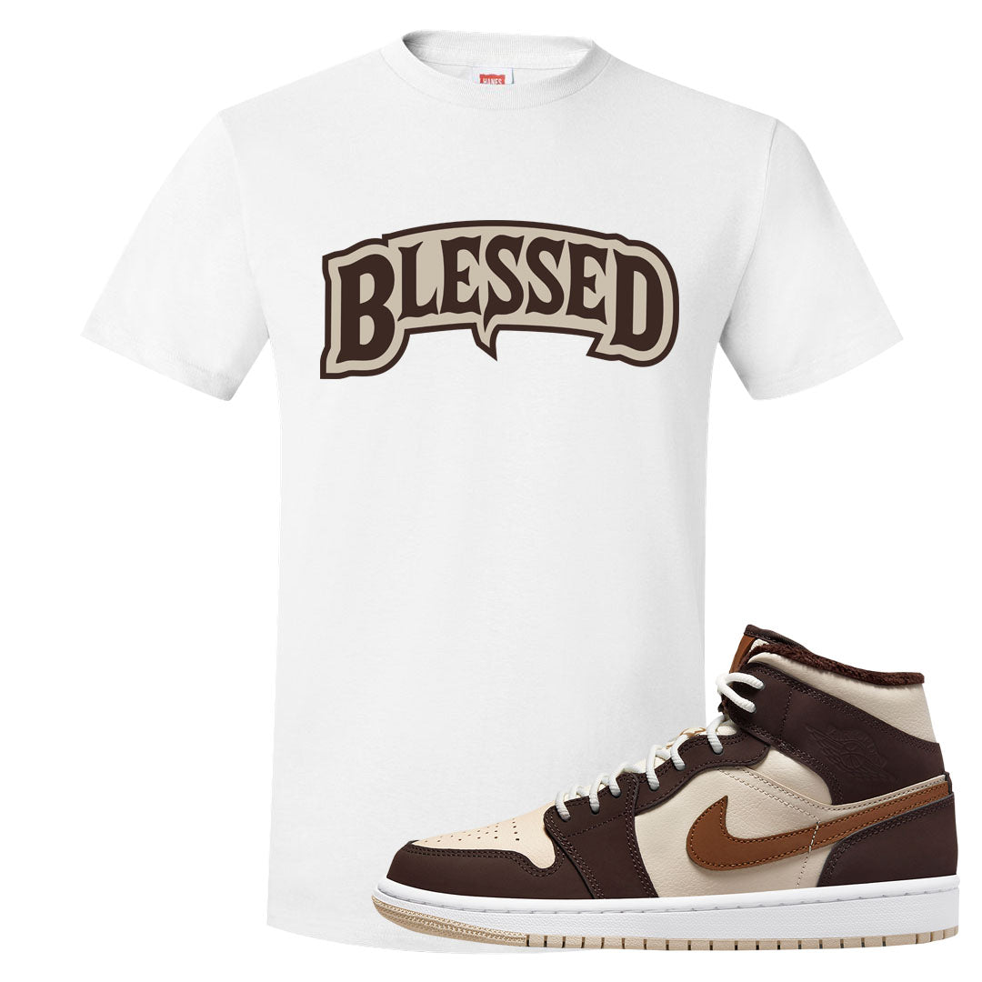 Brown Fleece Mid 1s T Shirt | Blessed Arch, White