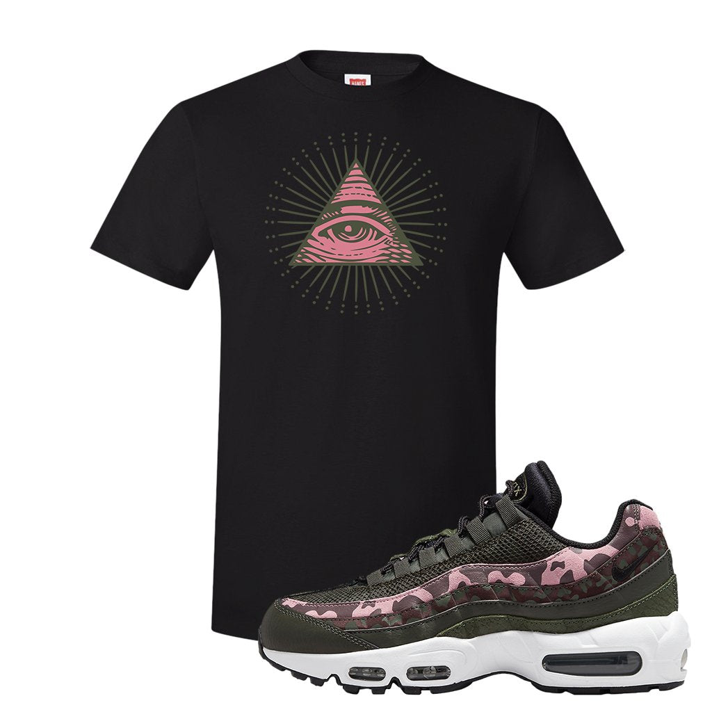 Olive Pink Camo 95s T Shirt | All Seeing Eye, Black