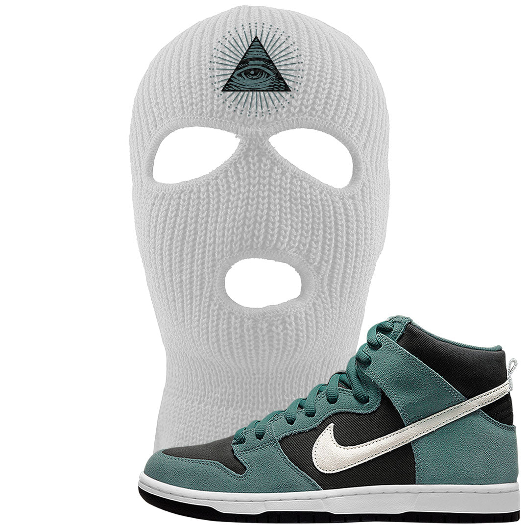 Green Suede High Dunks Ski Mask | All Seeing Eye, White