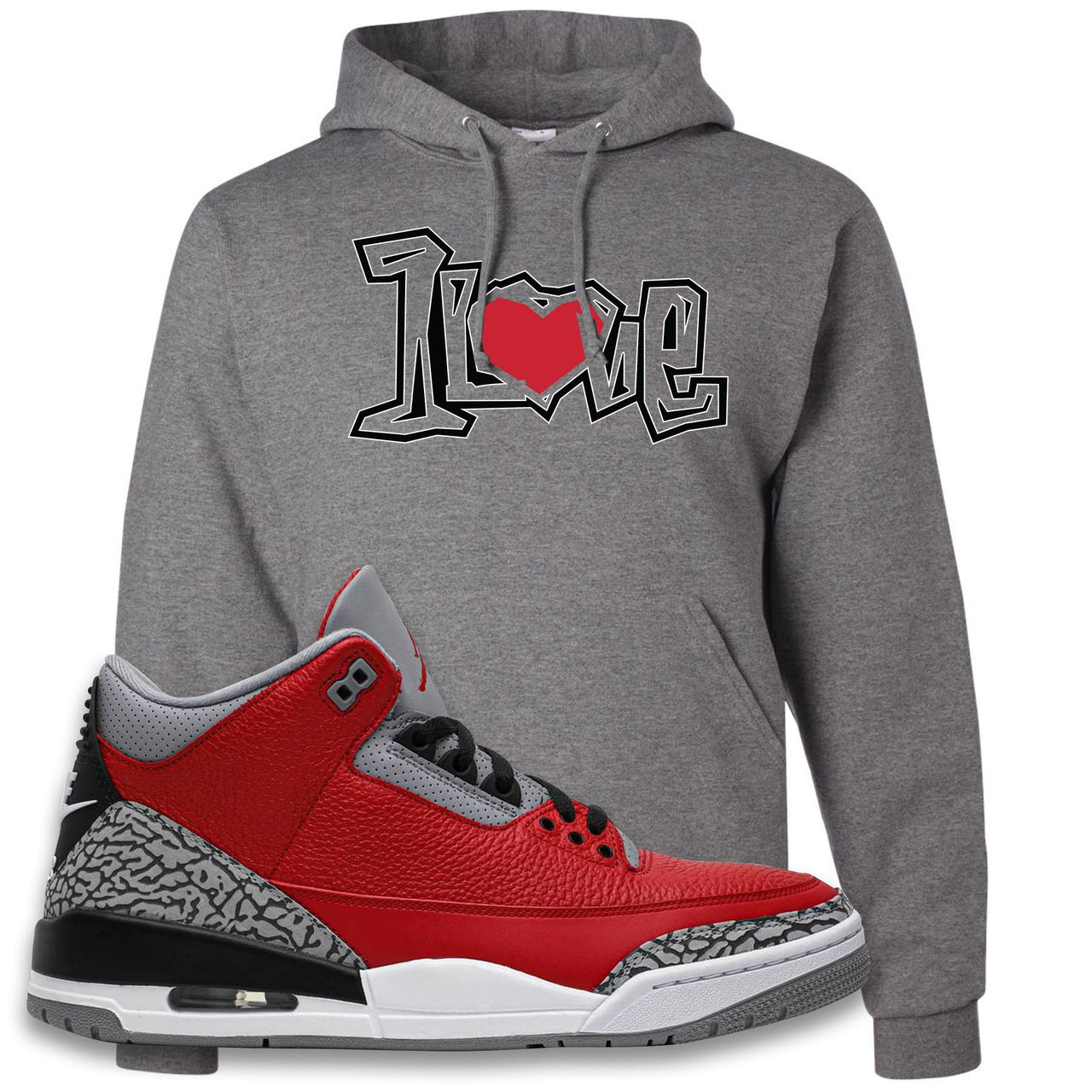 Jordan 3 Red Cement Chicago All-Star Sneaker Oxford Pullover Hoodie | Hoodie to match Jordan 3 All Star Red Cement Shoes | 1 Love