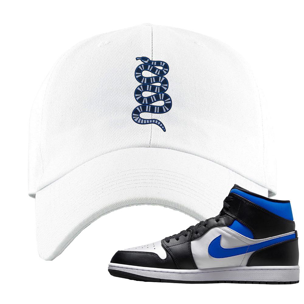 Air Jordan 1 Mid Royal Dad Hat | Coiled Snake, White