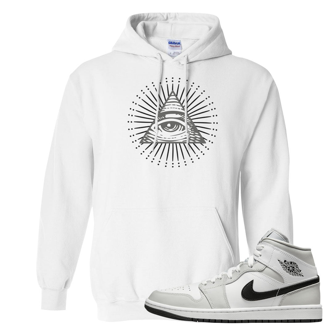 Light Smoke Grey Mid 1s Hoodie | All Seeing Eye, White