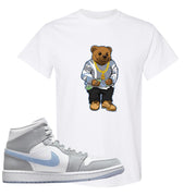 Air Jordan 1 Mid Grey Ice Blue T Shirt | Sweater Bear, White