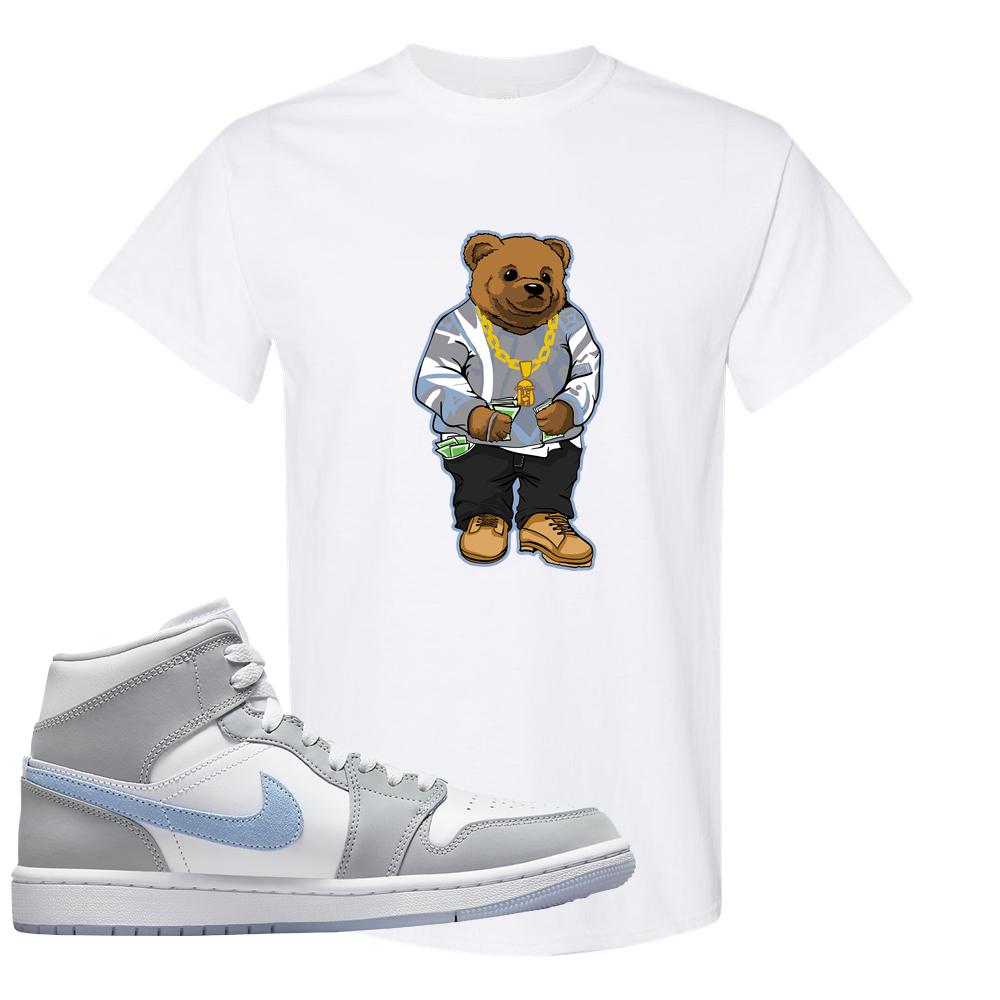 Air Jordan 1 Mid Grey Ice Blue T Shirt | Sweater Bear, White