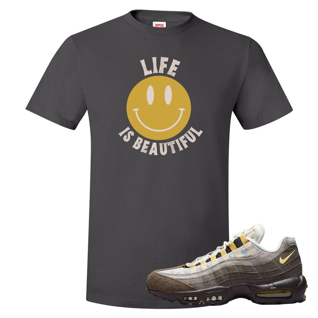 Ironstone Hemp 95s T Shirt | Smile Life Is Beautiful, Smoke Grey