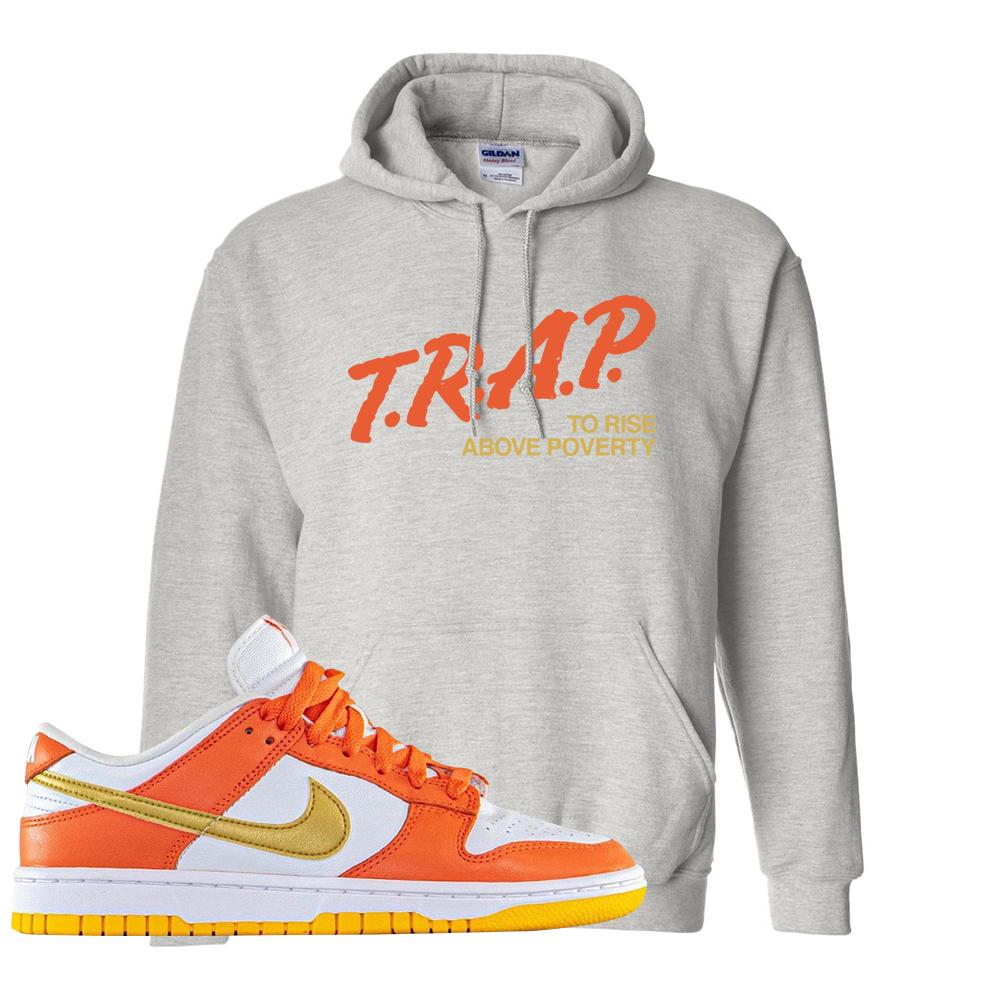 Golden Orange Low Dunks Hoodie | Trap To Rise Above Poverty, Ash