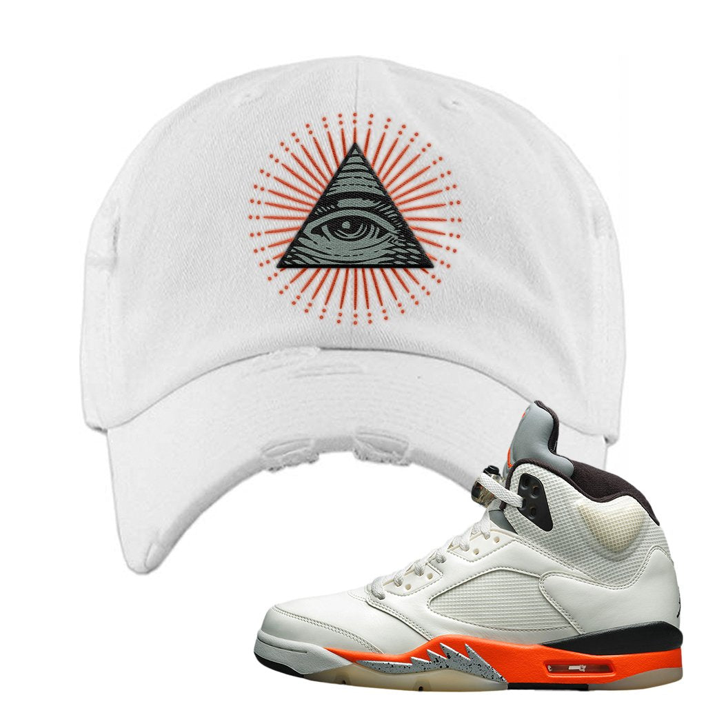 Shattered Backboard 5s Distressed Dad Hat | All Seeing Eye, White