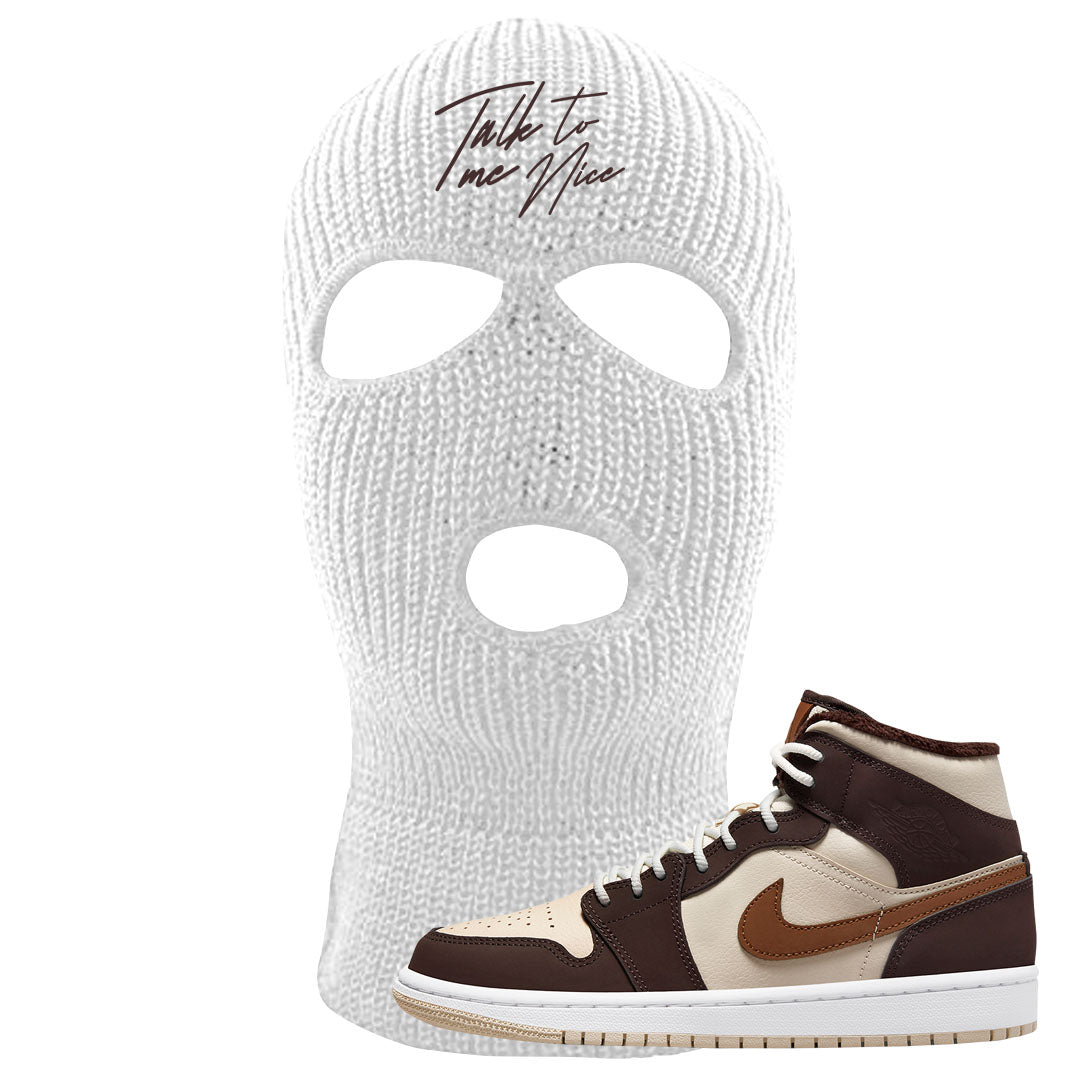 Brown Fleece Mid 1s Ski Mask | Talk To Me Nice, White