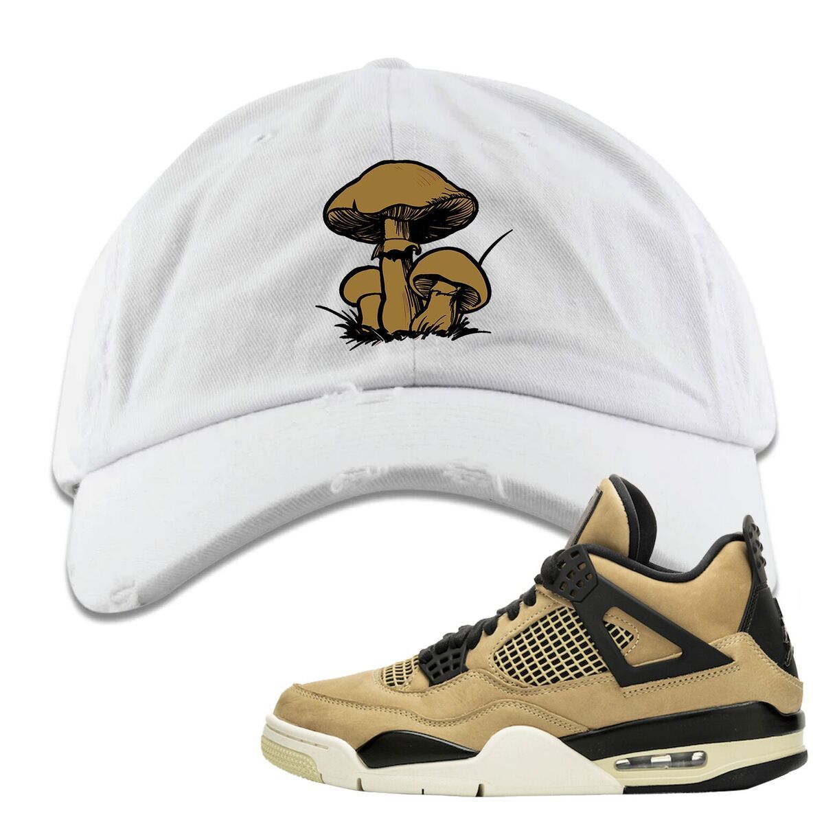Jordan 4 WMNS Mushroom Sneaker Matching White Eat Me Distressed Dad Hat