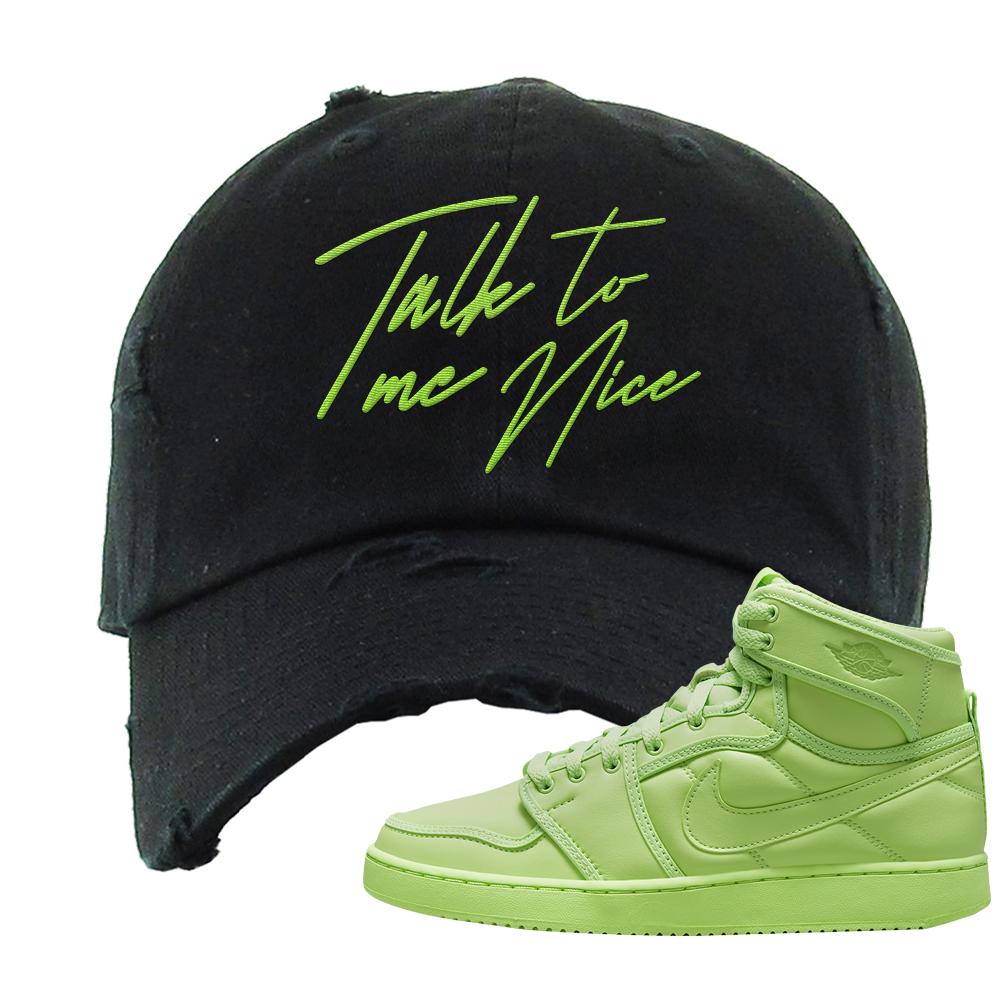 Neon Green KO 1s Distressed Dad Hat | Talk To Me Nice, Black