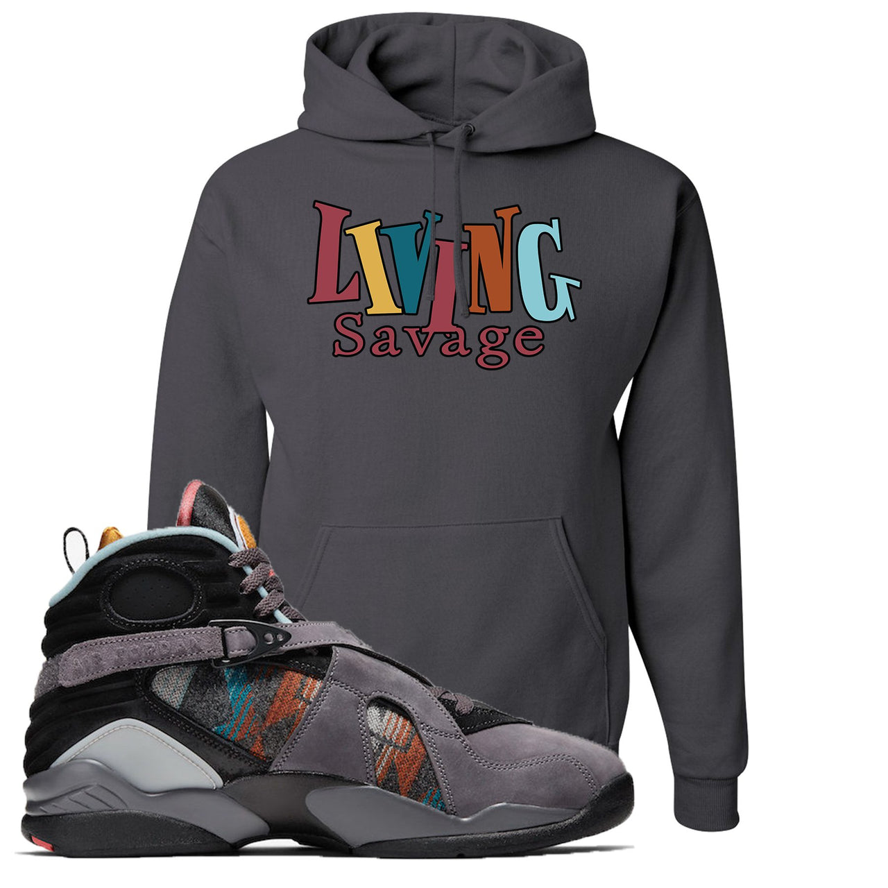 Jordan 8 N7 Pendleton In Living Color Charcoal Gray Sneaker Hook Up Pullover Hoodie