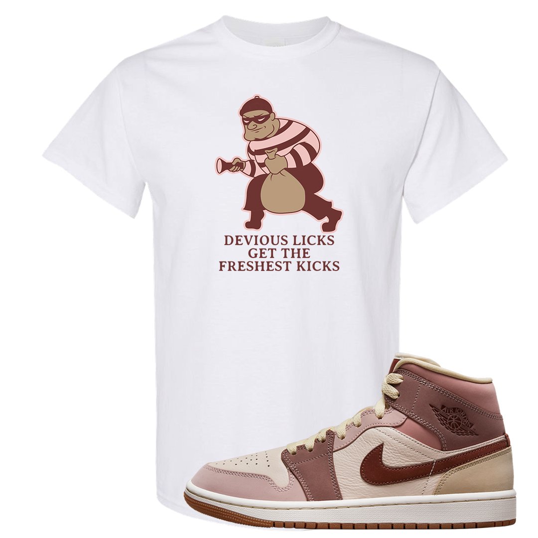 Pink Sand Mauve Mid 1s T Shirt | Devious Licks, White