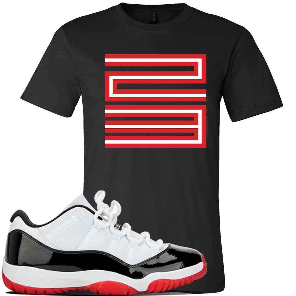 Jordan 11 Low White Black Red Sneaker Black T Shirt | Tees to match Nike Air Jordan 11 Low White Black Red Shoes | Jordan 11 23