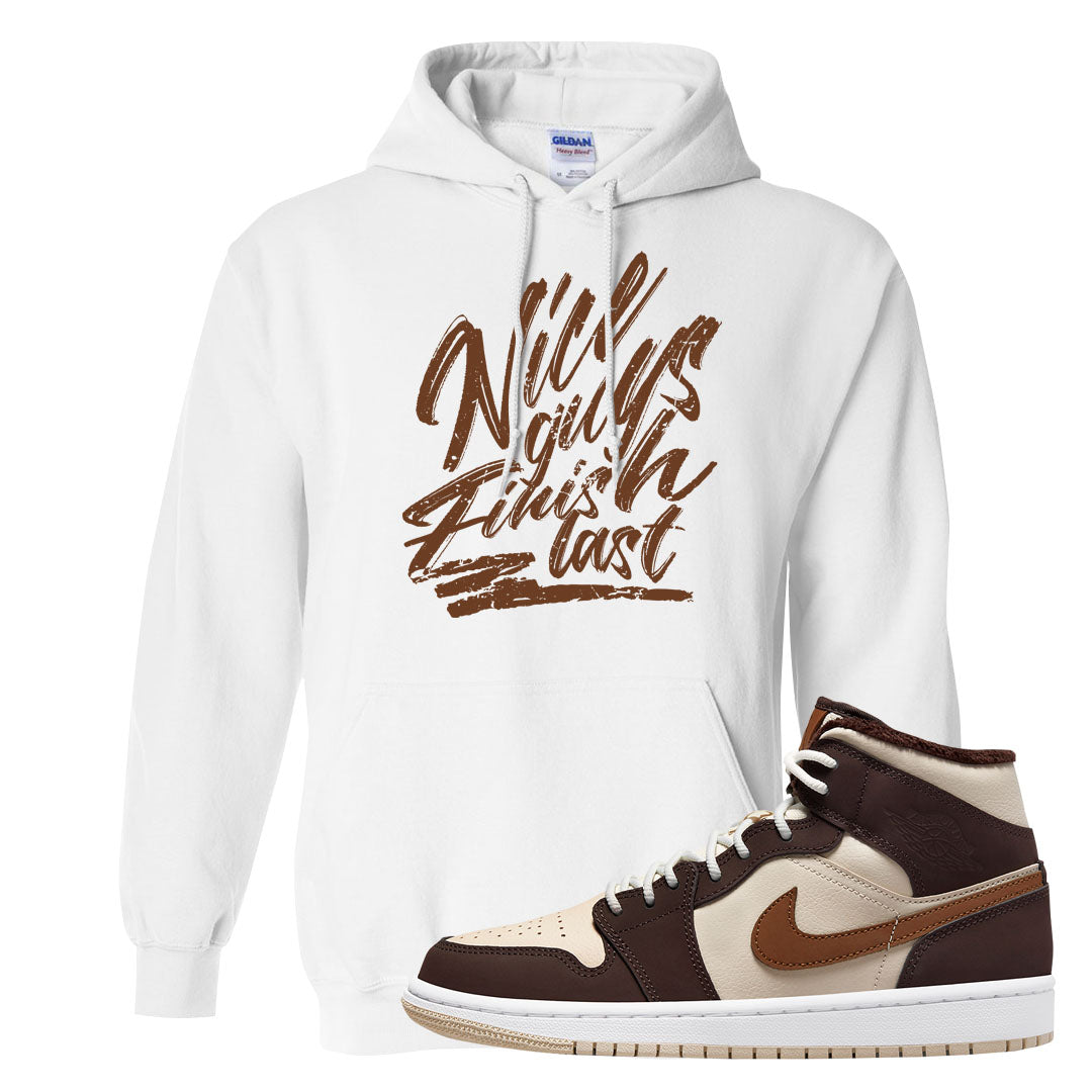 Brown Fleece Mid 1s Hoodie | Nice Guys Finish Last, White