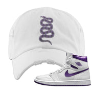 Air Jordan 1 Metallic Purple Distressed Dad Hat | Coiled Snake, White