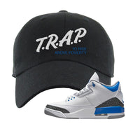 Racer Blue 3s Dad Hat | Trap To Rise Above Poverty, Black