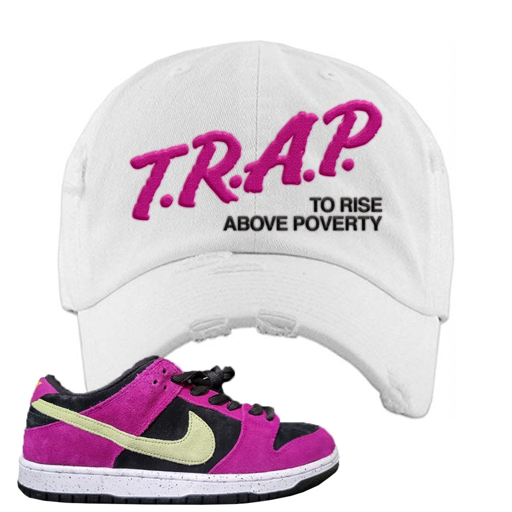 ACG Terra Low Dunks Distressed Dad Hat | Trap To Rise Above Poverty, White