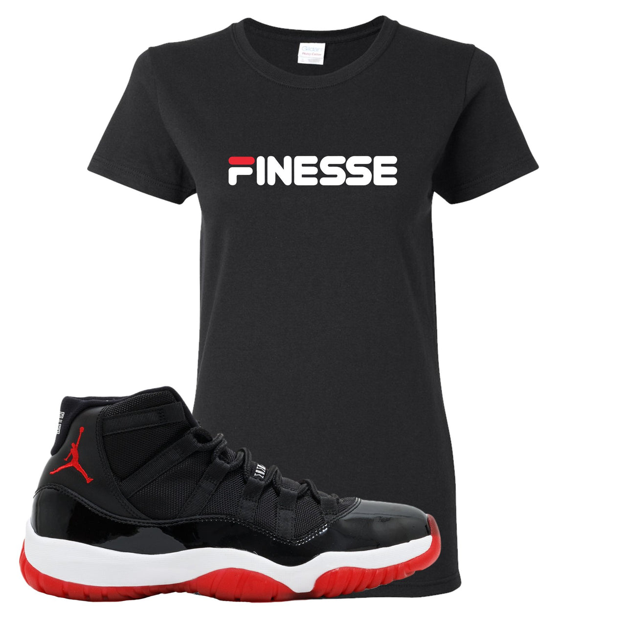 Jordan 11 Bred Finesse Black Sneaker Hook Up Women's T-Shirt
