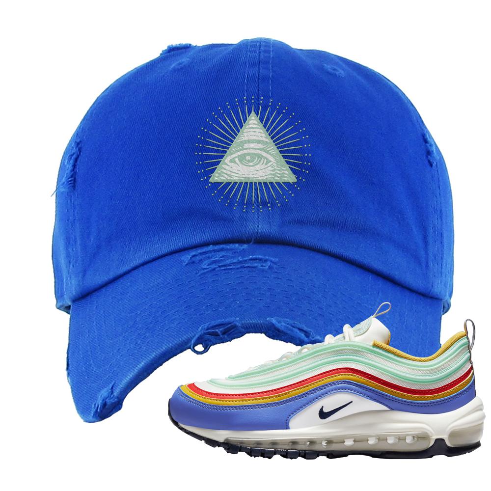 Multicolor 97s Distressed Dad Hat | All Seeing Eye, Royal