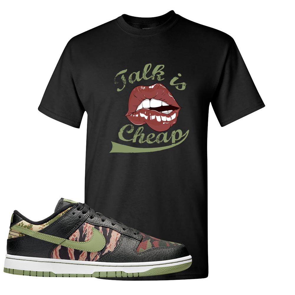 Multi Camo Low Dunks T Shirt | Talk Lips, Black