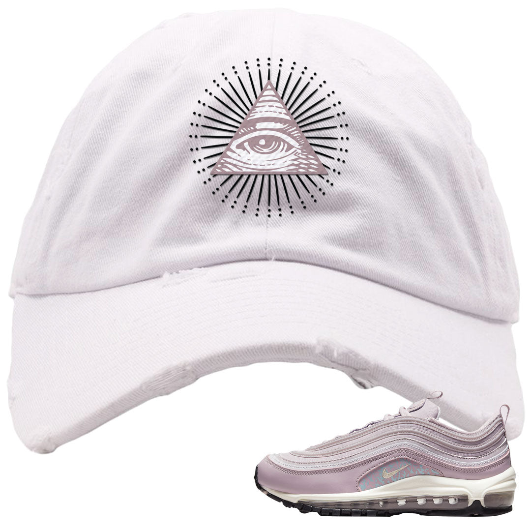 Plum Fog 97s Distressed Dad Hat | All Seeing Eye, White