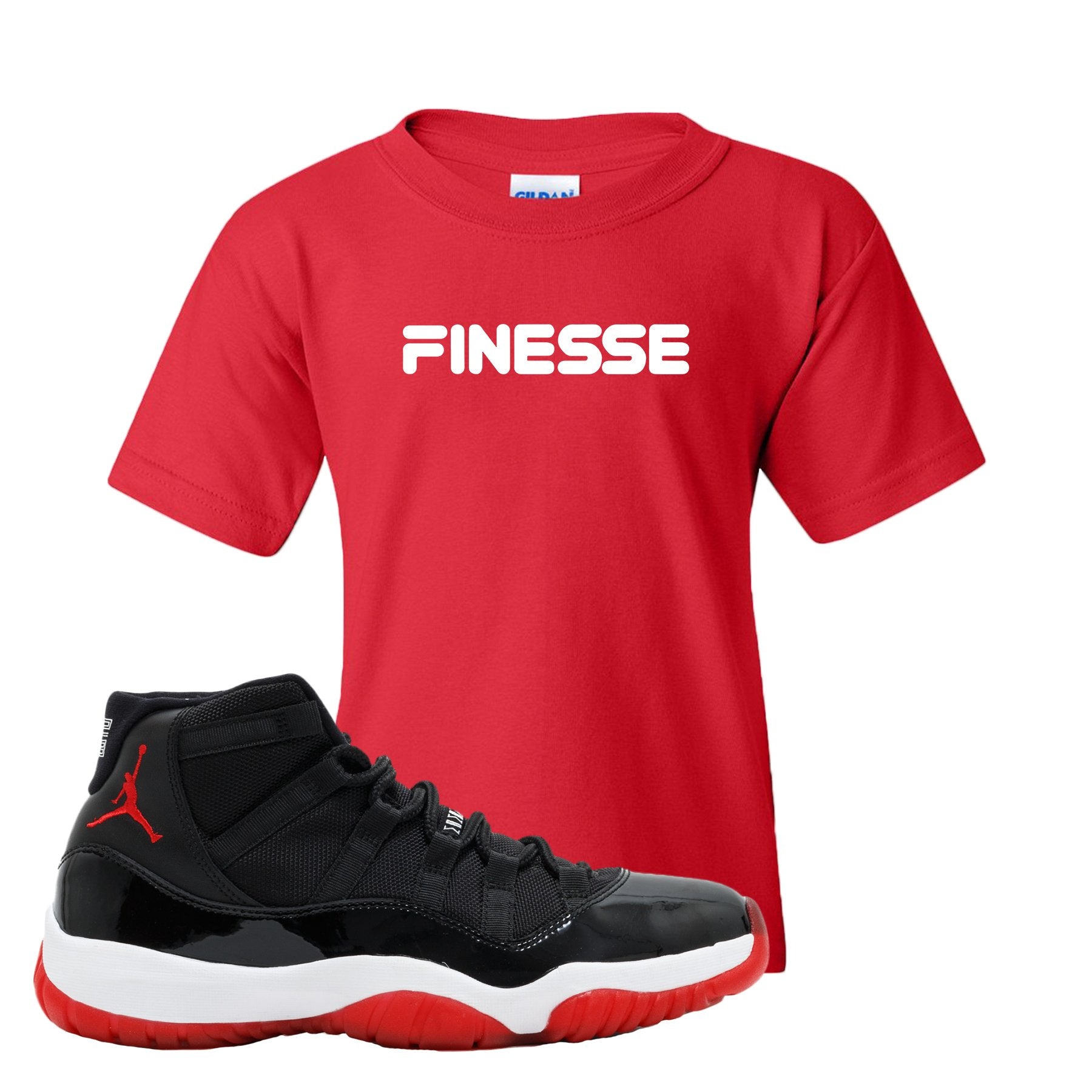 Jordan 11 Bred Finesse Red Sneaker Hook Up Kid's T-Shirt