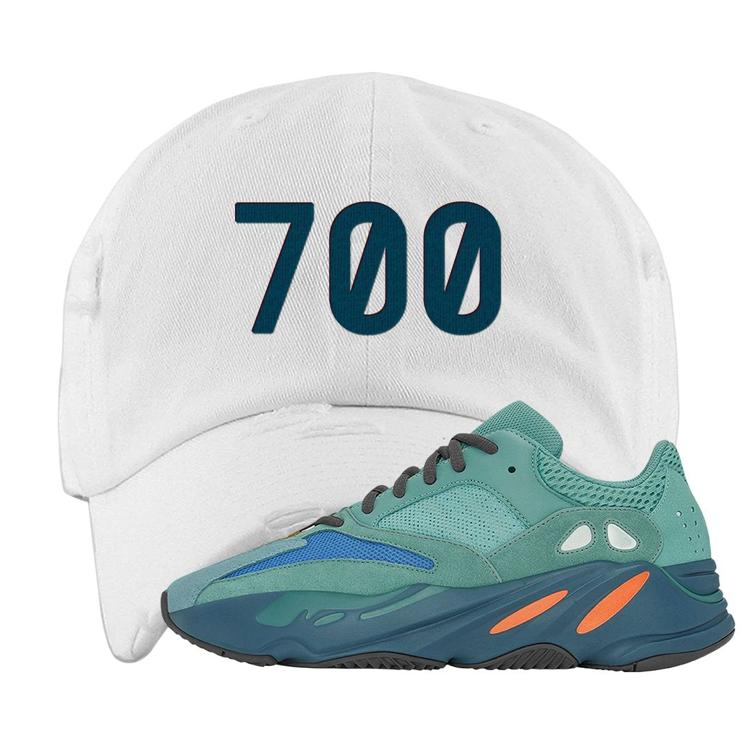 Faded Azure 700s Distressed Dad Hat | 700, White
