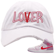 Valentine's Day Mid 1s Distressed Dad Hat | Lover, White