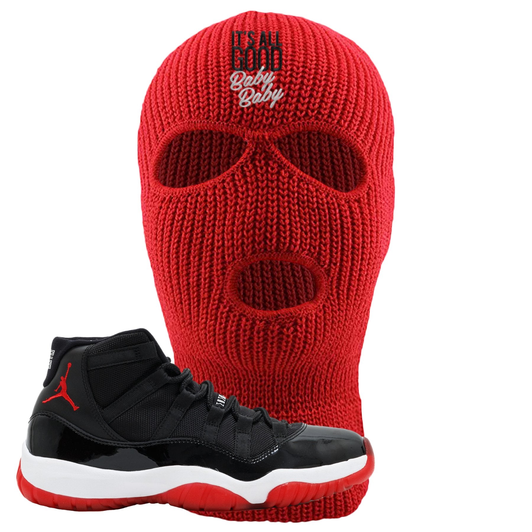 Jordan 11 Bred It Was All Good Baby Baby Red Sneaker Matching Ski Mask