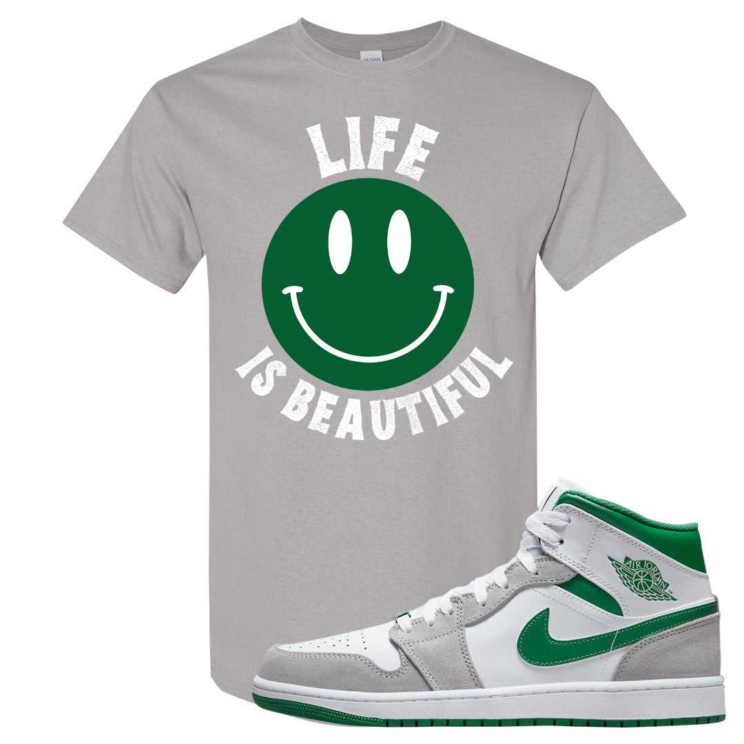 Light Smoke Pine Green Mid 1s T Shirt | Smile Life Is Beautiful, Gravel