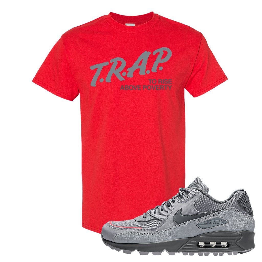 Wolf Grey Surplus 90s T Shirt | Trap To Rise Above Poverty, Red