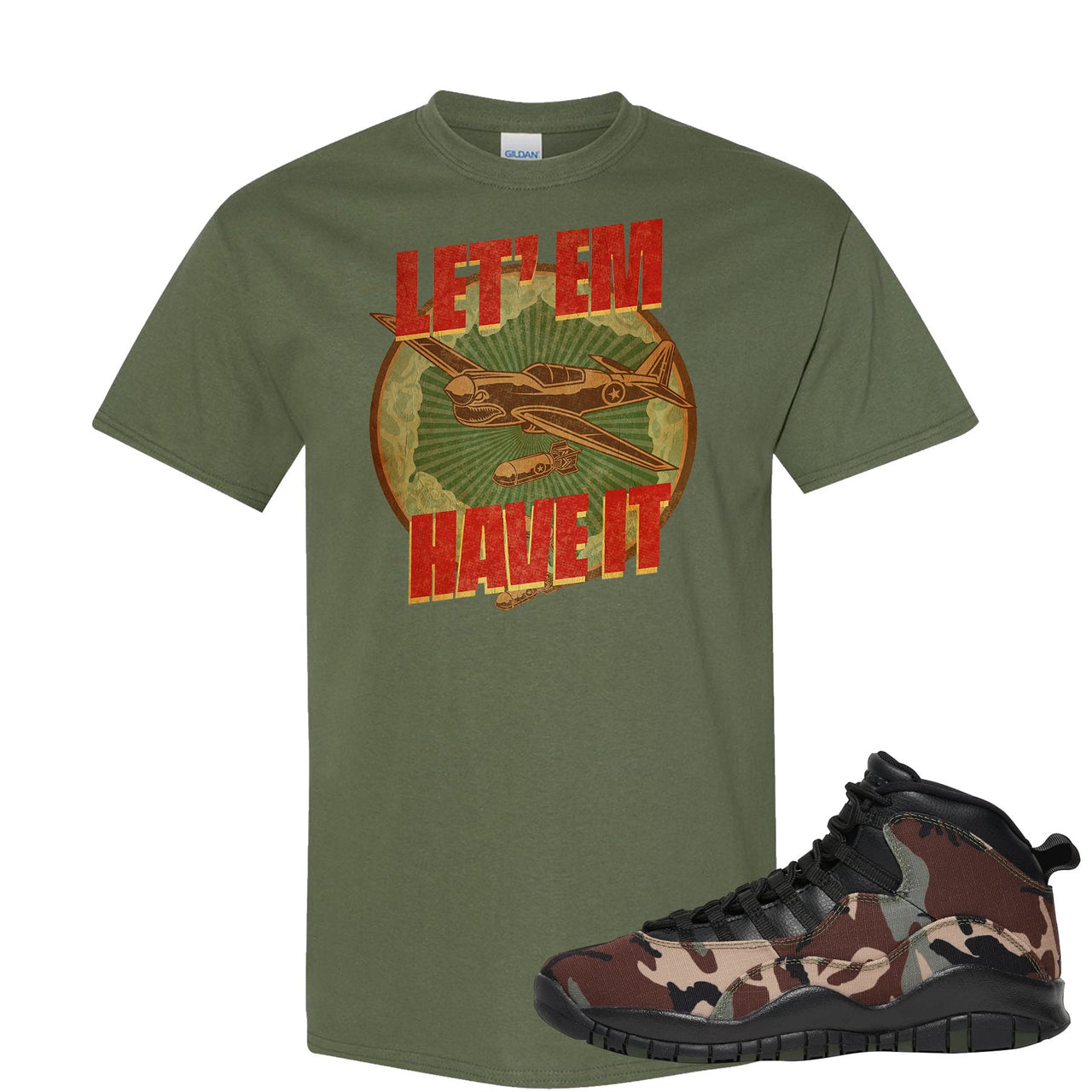 Woodland Camo 10s T Shirt | Let Em Have It, Military Green
