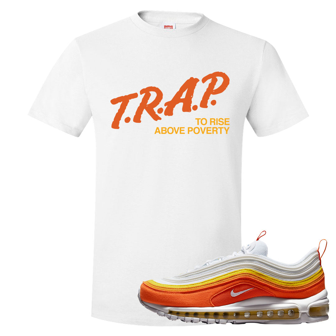 Club Orange Yellow 97s T Shirt | Trap To Rise Above Poverty, White