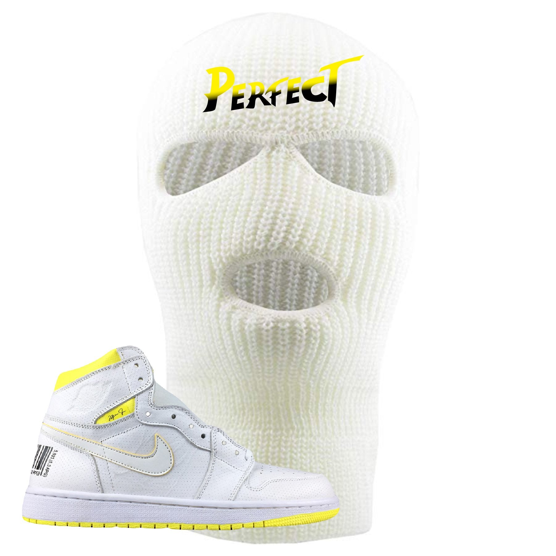 Air Jordan 1 First Class Flight Street Fight Perfect White Sneaker Matching Ski Mask