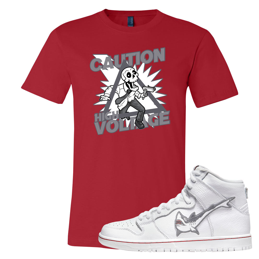 Shark High Dunks T Shirt | Caution High Voltage, Red
