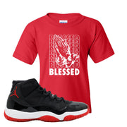 Jordan 11 Bred Blessed Red Sneaker Hook Up Kid's T-Shirt