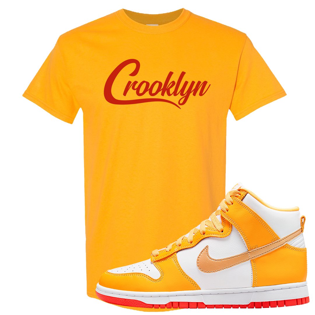 Yellow Gold Orange High Dunks T Shirt | Crooklyn, Gold