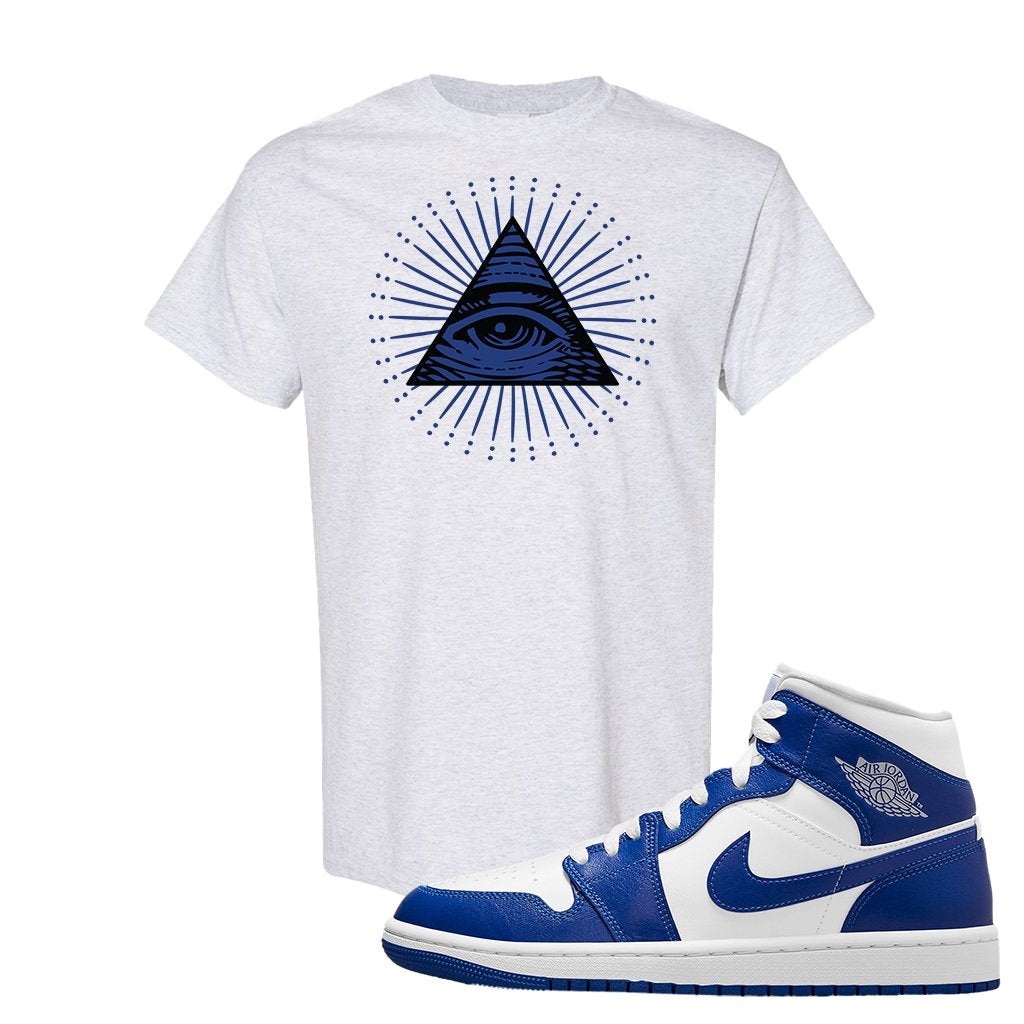 Air Jordan 1 Mid Kentucky Blue T Shirt | All Seeing Eye, Ash