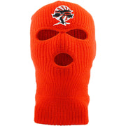 Embroidered on the front of the Foot Clan Bonsai Tree safety orange ski mask is the Foot Clan Bonsai Tree Rising Sun logo