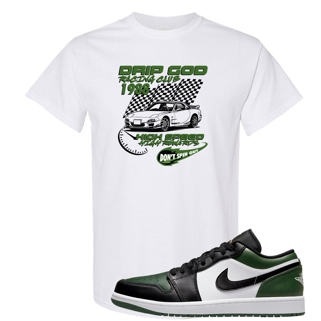Green Toe Low 1s T Shirt | Drip God Racing Club, White
