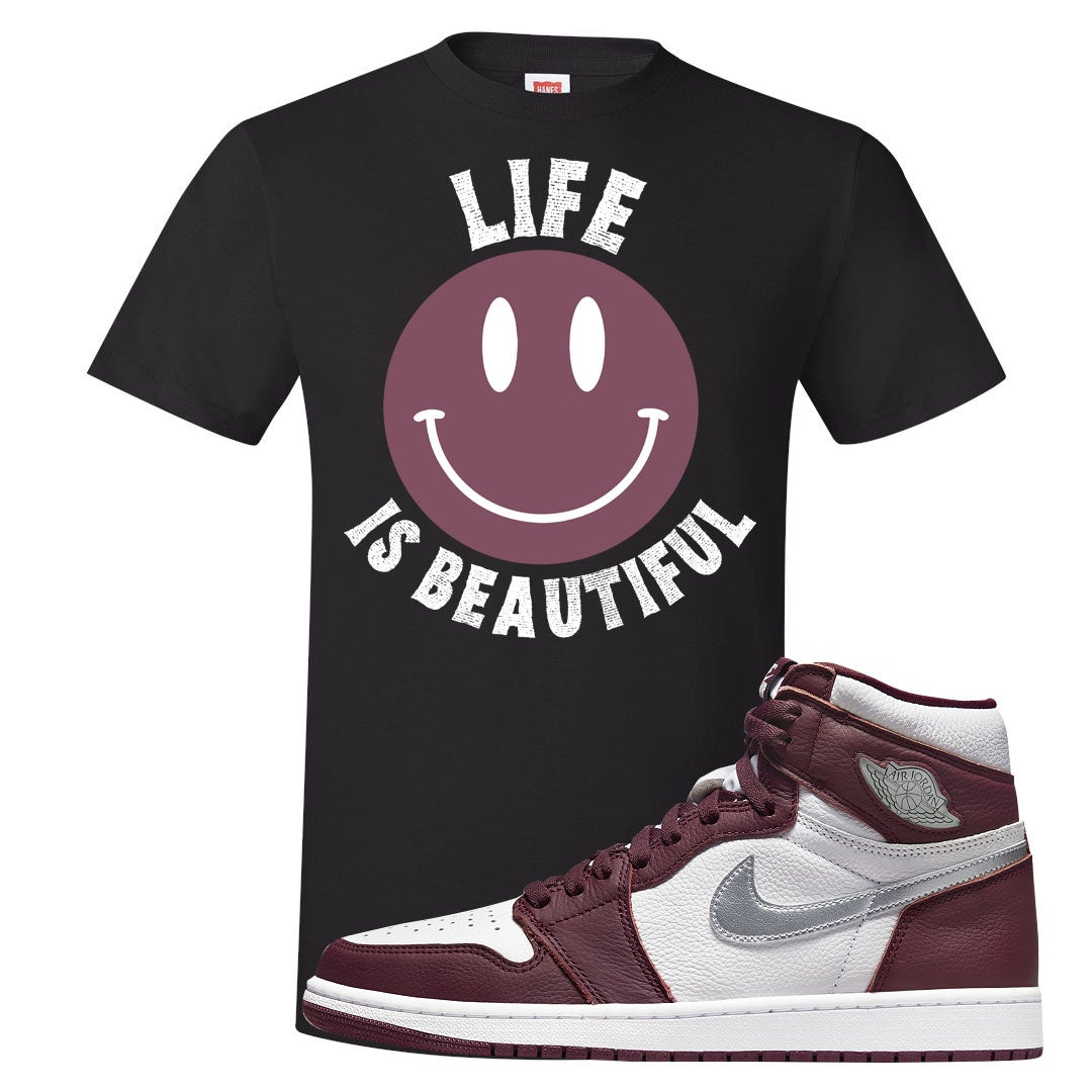 Bordeaux 1s T Shirt | Smile Life Is Beautiful, Black