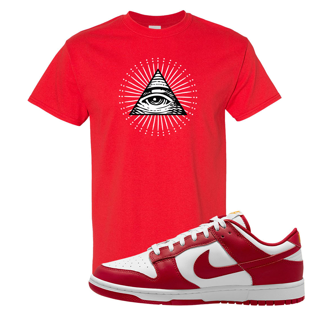 Red White Yellow Low Dunks T Shirt | All Seeing Eye, Red