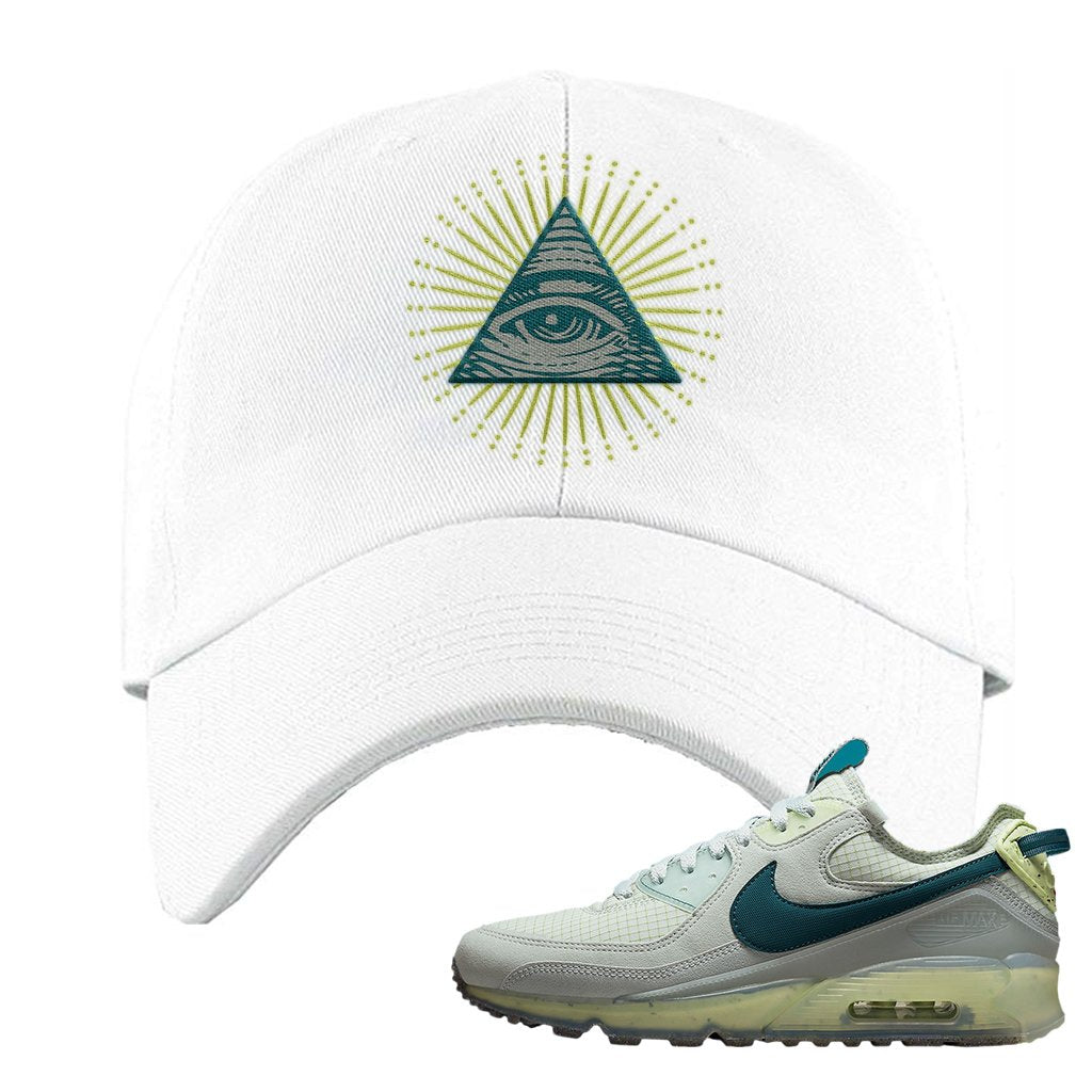 Seafoam Dark Teal Green 90s Dad Hat | All Seeing Eye, White