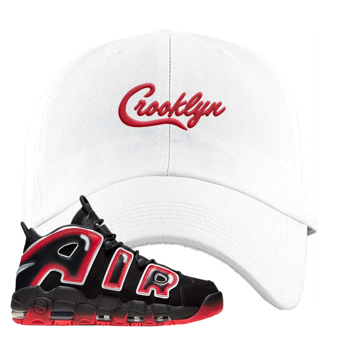Air More Uptempo Laser Crimson Crooklyn White Sneaker Hook Up Dad Hat