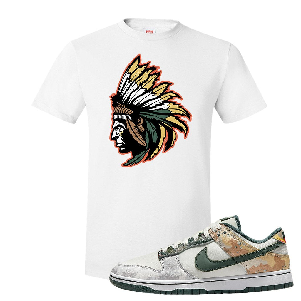 Camo Low Dunks T Shirt | Indian Chief, White
