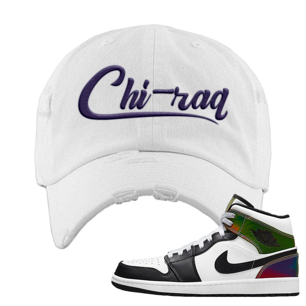 Color Change Mid 1s Distressed Dad Hat | Chiraq, White