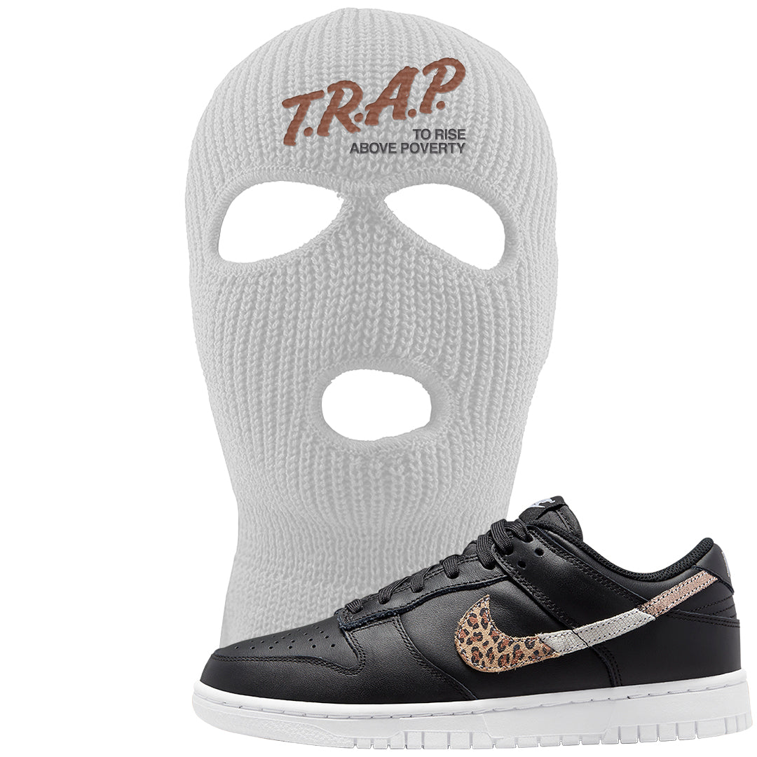 Primal Black Leopard Low Dunks Ski Mask | Trap To Rise Above Poverty, White